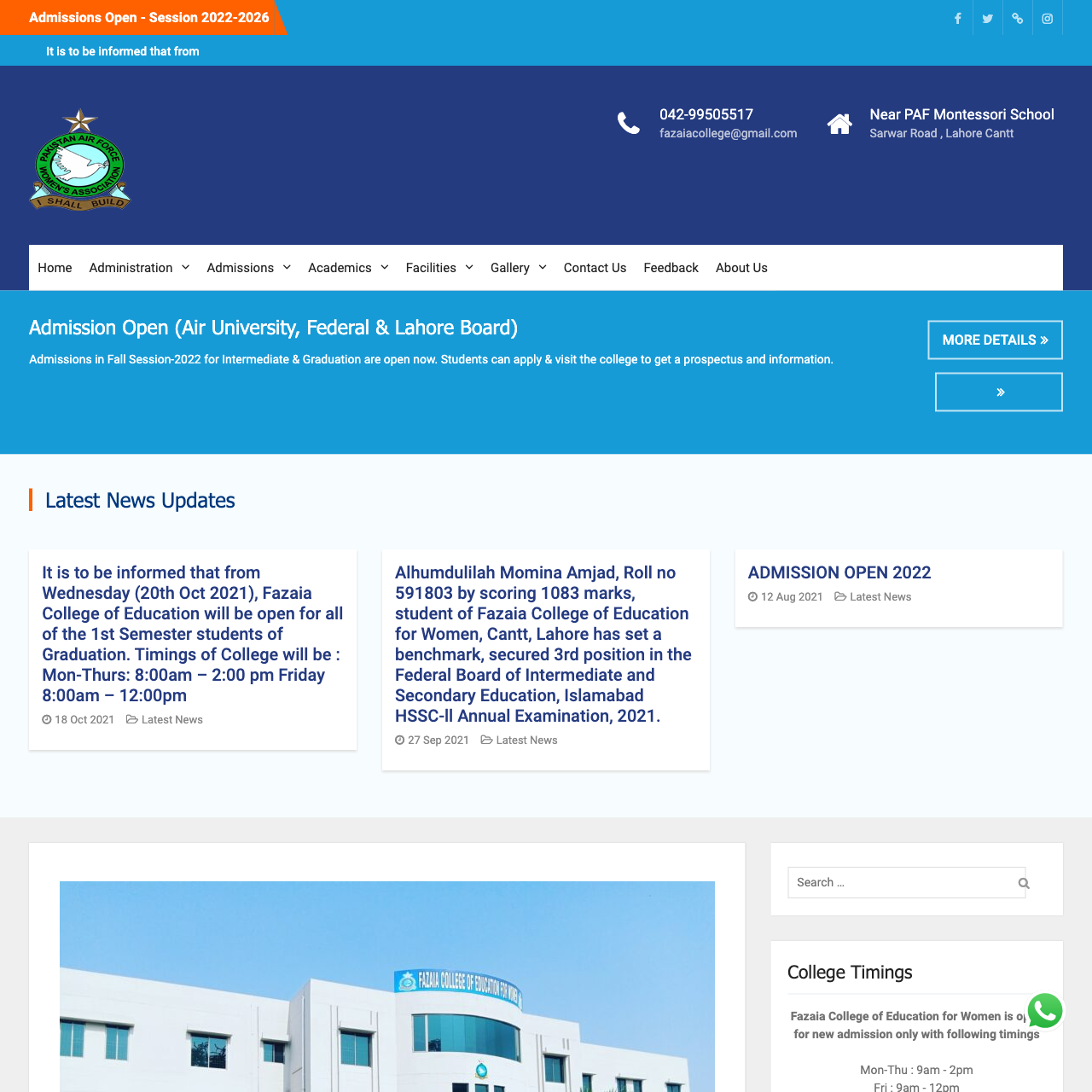 Fazaia College of Education for Women Lahore