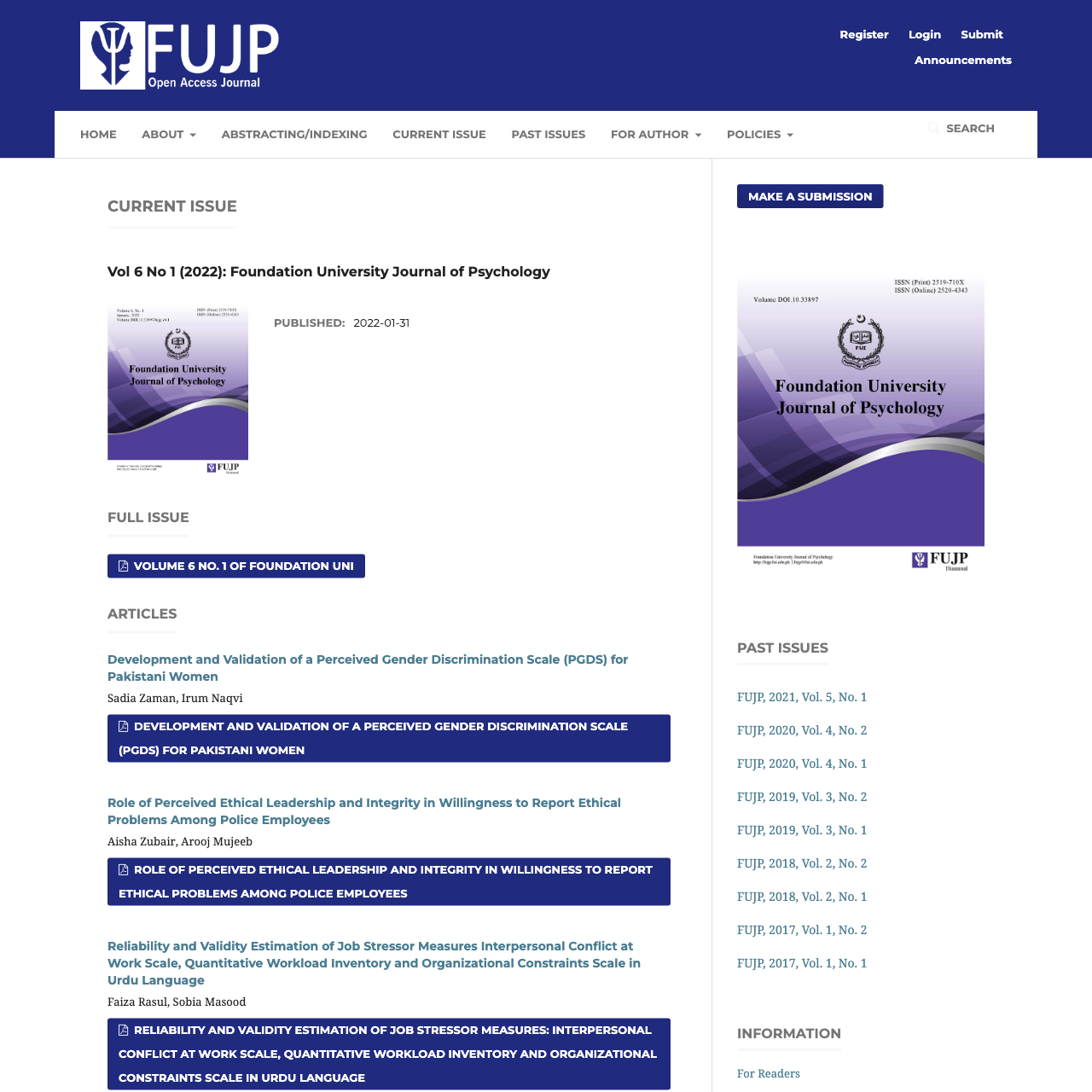 Foundation University Journal of Psychology