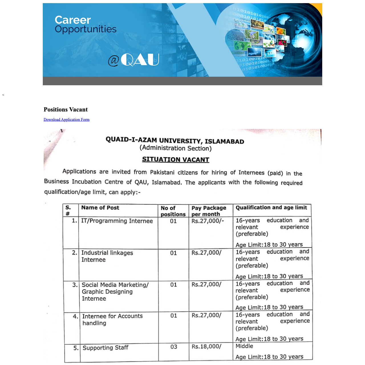 JOBS@ QAU- Islamabad