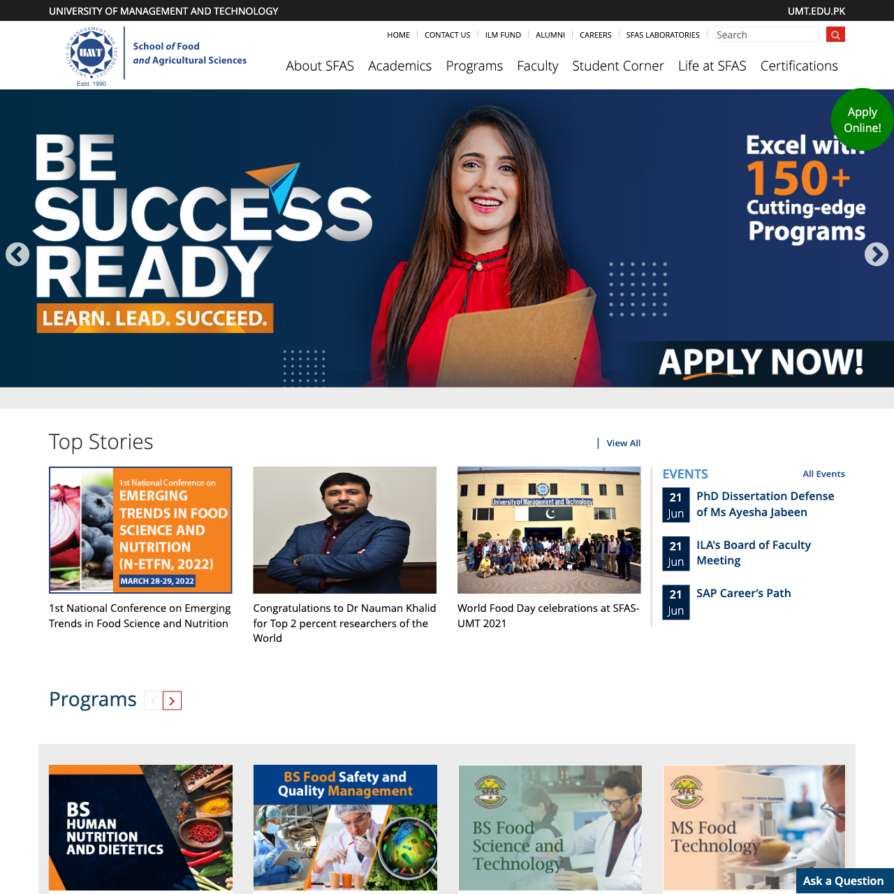 School of Food and Agricultural Sciences (SFAS) - UMT, Lahore
