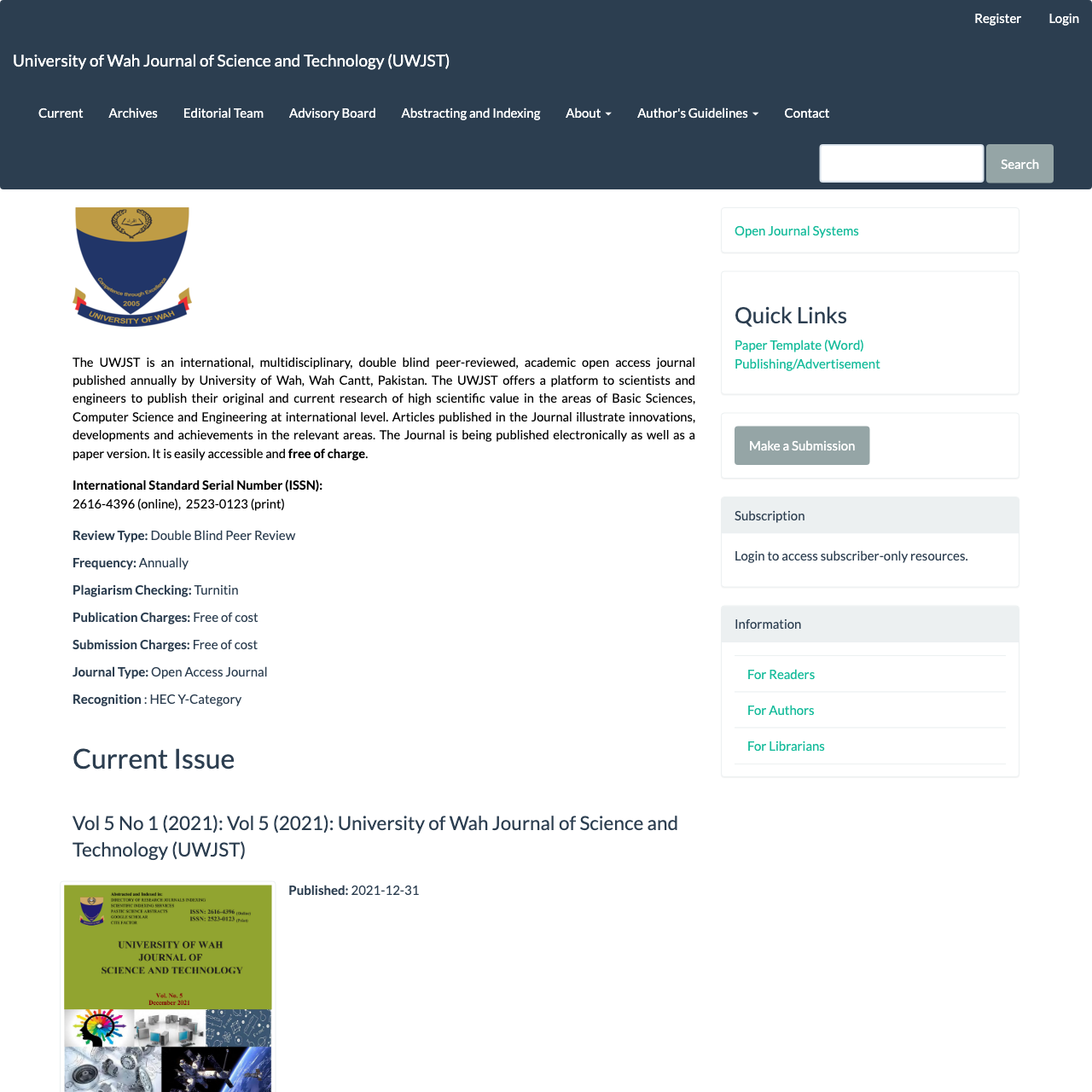 University of Wah Journal of Science and Technology (UWJST)